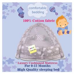 Kwitchy Baby Bedding Set Luxury Cushioned Mattress with Mosquito Net & Sleeping Bag Combo  -Grey image 5