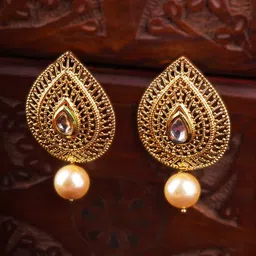 Anouk Gold-Plated Pearls Beaded Classic Drop Earrings-image-34