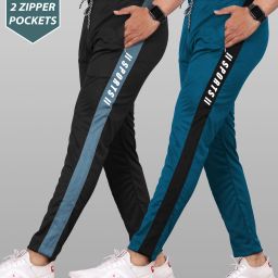 Pack of 2 Men Striped Black, Blue, White Track Pants-image-4