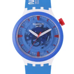 Swatch Unisex Blue Clear Swiss Made Skeleton Water Resistant Analogue Watch SB03Z100-34