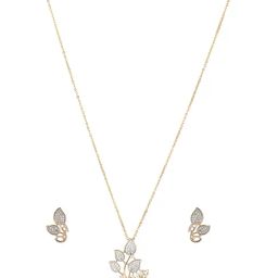 Saraf RS Jewellery Gold Plated CZ Floral Minimal Pendant & Earrings Set-37