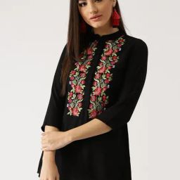 Libas Black Embroidered A Line Kurti-image-100