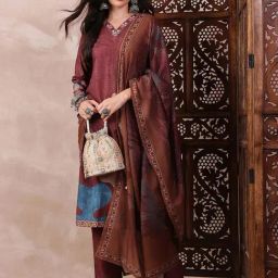 Vaamsi Brown Printed Kurta & Pant Set With Dupatta-picture-4