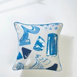 Crayon Cotton Heavy Slub Blue Cushion Cover - 18 X 18 Inches-image-42