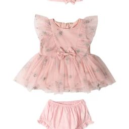 Allen Solly Junior Peach Embellished Dress, Bloomers with Hairband-image-47