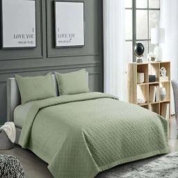Hosta Homes Olive 280 TC Polycotton Quilted Queen Bedsheet with 2 Pillow Covers-57