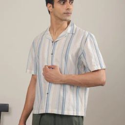 Subtract Beige Cotton Boxy fit Stripes Casual Shirts-image-30
