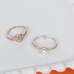 Zaveri Pearls Set of 2 Rose Gold Contemporary Cubic Zirconia Brass Rings-ZPFK11194-27