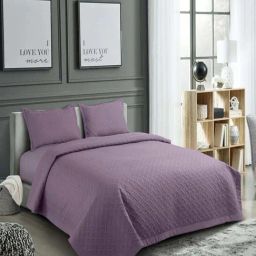Hosta Homes Purple 280 TC Polycotton Quilted Queen Bedsheet with 2 Pillow Covers-13