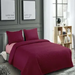 Hosta Homes Maroon 280 TC Polycotton Quilted Queen Bedsheet with 2 Pillow Covers-image-49
