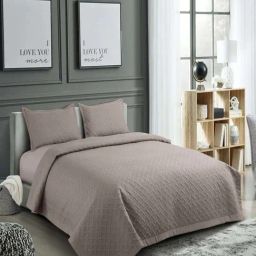 Hosta Homes Light Brown 280 TC Polycotton Quilted Queen Bedsheet with 2 Pillow Covers-image-11