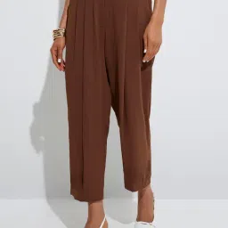 Wardrobe by Westside Brown Pleated High-Rise Trousers-picture-8