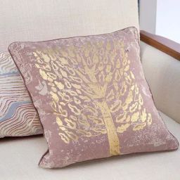 Kadamba Tree Cotton Flex Pink And Neutral And Metallic Cushion Cover - 16 X 16 Inches-image-0