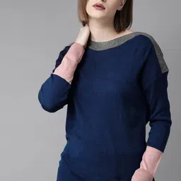 The Roadster Lifestyle Co Women Blue Solid Sweater-picture-2