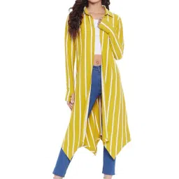 Hypernation Yellow & White Cotton Striped Shrug-image-95