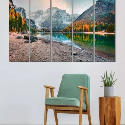 999Store Brown & Red Mountains and Lake Art 5 Frame MDF Paintings-1