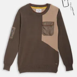 Blue Giraffe Kids Olive Green Cotton Color Block Pattern Sweater-image-18