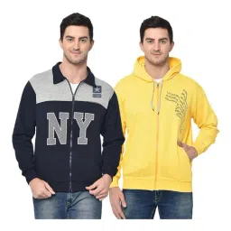 Vimal Jonney Navy & Yellow Shirt Collar Sweatshirt - Pack of 2-image-97