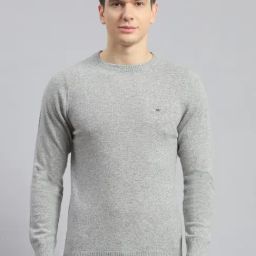 Monte Carlo Grey Wool Blend Casual Solid Pullover-19
