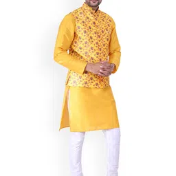 Sadree Mandarin Collar Dupion Silk Kurta And Churidar With Nehru Jacket Set image 2