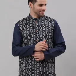 NEUDIS Black & Grey Sleeveless Mandarin Collar Nehru Jacket-picture-24