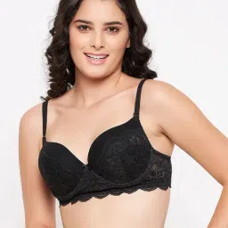 Clovia Black Lace Under Wired Padded Push-up Bra-image-38