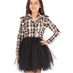 Cutecumber Kids Black & Cream Chequered Full Sleeves Dress-image-63