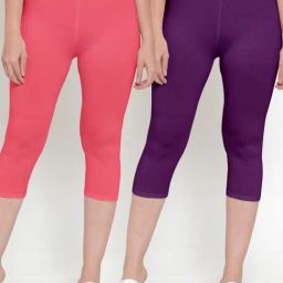 Gracit Pink & Purple Mid Rise Capris - Pack Of 2-image-85