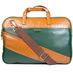 Man Arden Green & Tan Animal Effect 14 inch Medium Leather Laptop Bag-45