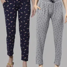 Kryptic Navy & Grey Printed Pure Cotton Elasticated Waist Band Regular Fit Pyjamas - Pack of 2-image-55