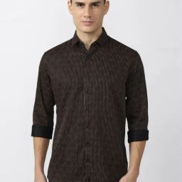 V Dot Brown Slim Fit Self Pattern Shirt-image-91