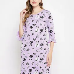 Clovia Light Purple Printed Short Nighty-picture-42