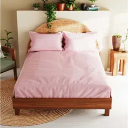 Bianca BOTANICAL Checks Peach 210 TC Cotton King Bedsheet with 2 Pillow Covers-image-86