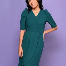 LilPicks Kids Teal Solid Dress-image-85