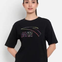 Anta Black Cotton Printed Sports T-Shirt-image-66