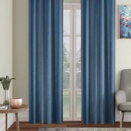 Hosta Homes Blue Polyester 10 ft Blackout Long Door Curtain - Set of 2-42