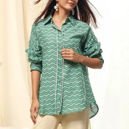 Biba Green Cotton Printed Shirt-image-67