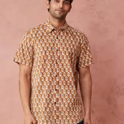 Fabindia Brown Cotton Comfort Fit Printed Shirt-picture-22