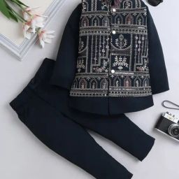 Fourfolds Boys Green Regular Fit Blazer Waistcoat & Trousers Set-picture-33