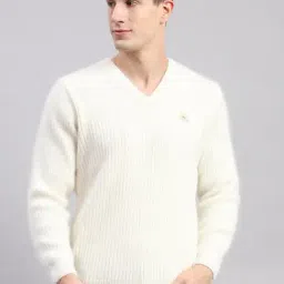 Monte Carlo Off White Wool Blend Regular Fit Solid Pullover-picture-9