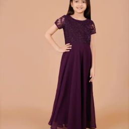 Eavan Girls Burgundy Embroidered Maxi Dress-image-83