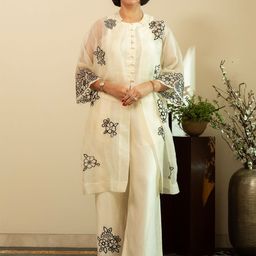HOUSE OF INARI Floral Embroidered Pure Silk Top With Trouser & Jacket-picture-1