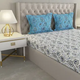 Raymond Home Camphor Blue Printed Cotton 144 TC Queen Bedsheet With 2 Pillow Covers-image-54