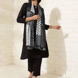 Fabindia Black & White Printed Dupatta-image-0