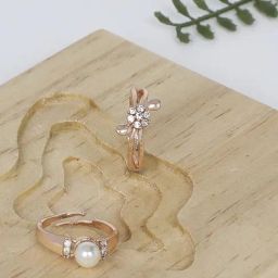 Zaveri Pearls Set of 2 Rose Gold Contemporary Cubic Zirconia Brass Rings-ZPFK11192-11