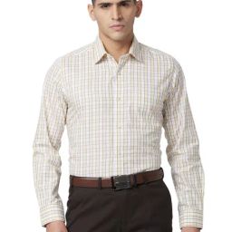 Raymond Yellow Cotton Classic Fit Checks Shirts-image-70