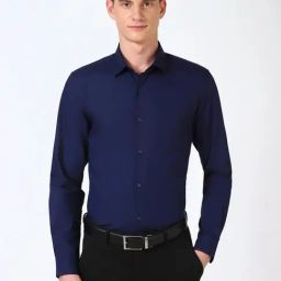 Peter England Navy Cotton Slim Fit Shirt-image-94