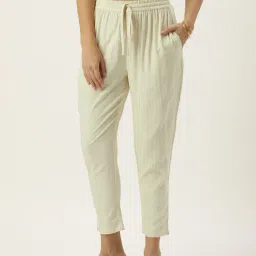 Amukti Ivory Rayon Solid Trousers-image-77