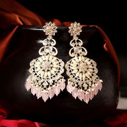 Priyaasi Gold-Plated Floral Contemporary American Diamond Drop Earrings-18