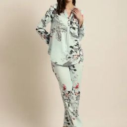 Qurvii Light Blue Printed Top With Pants-image-67